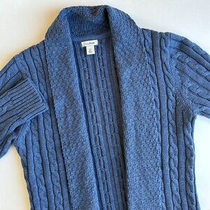 LL Bean Blue Chunky Cable Knit Open‎ Cardigan Sweater Women’s Size XS Regular